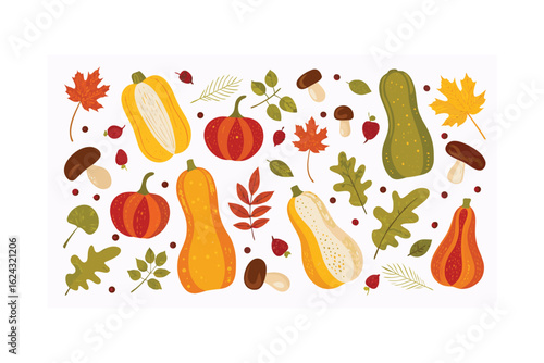 Butternut Squash Bonanza in Woodland Clearing set with editable vector file.