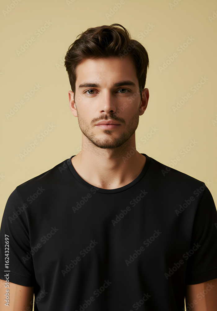 Obraz premium Studio portrait of a man in a black t-shirt