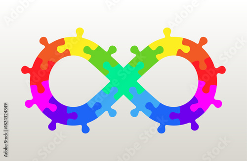 Infinity symbol colorful puzzle design. Vector isolated on white background.	