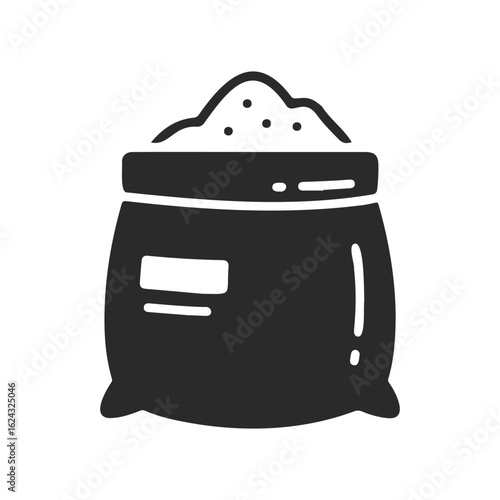 Sack of flour icon with black and white design illustrating food ingredient storage