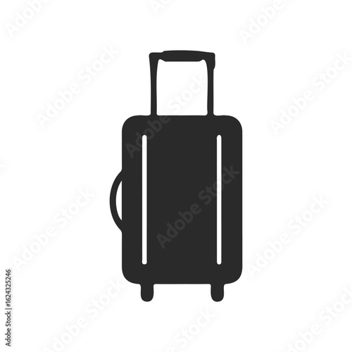 Black silhouette of wheeled suitcase on white background