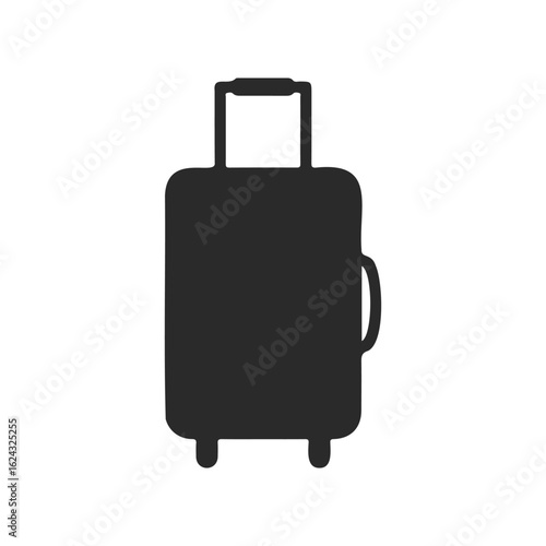 Black silhouette of a wheeled luggage bag on white background