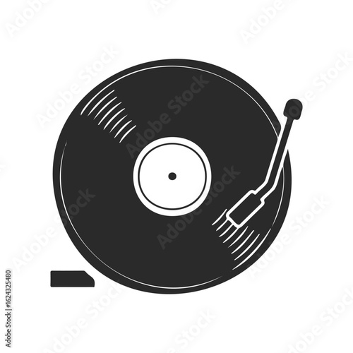 Vintage vinyl record player illustration with turntable and tonearm