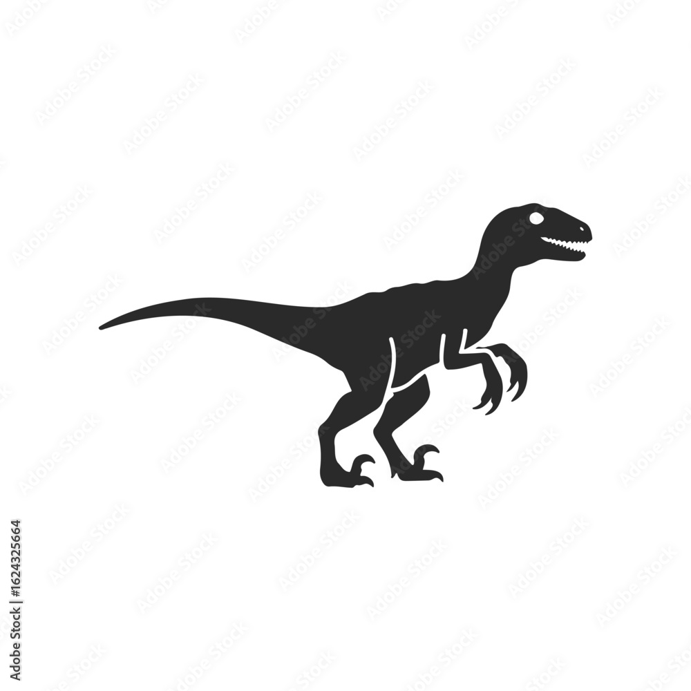 Naklejka premium Silhouette of a dinosaur raptor with open mouth and long tail