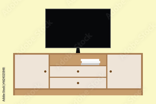 Modern Television and Cabinet Set - Flat Design Illustration.