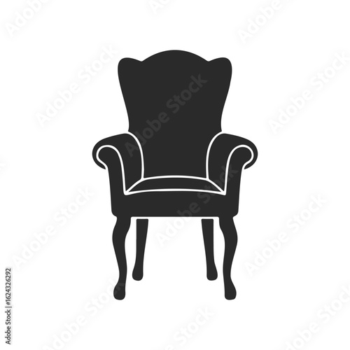 Elegant black silhouette of a classic armchair with curved legs