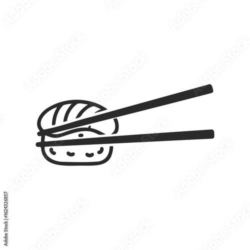 Black and white sushi icon with chopsticks