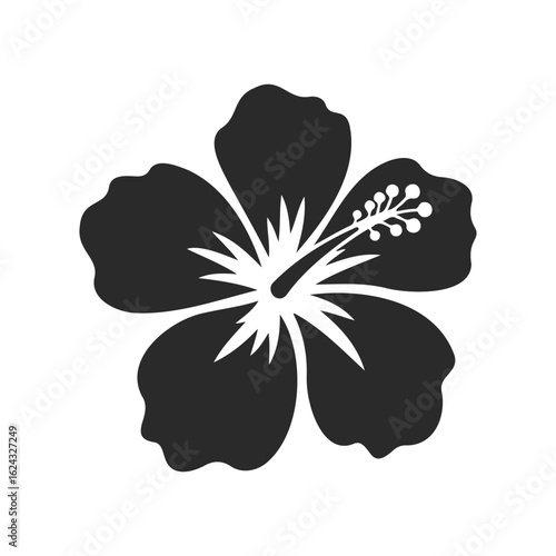 Black hibiscus flower silhouette on white background