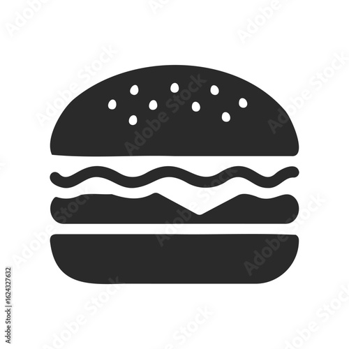 Monochrome hamburger icon with sesame seed bun and cheese slice