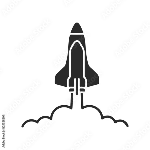 Black silhouette of rocket launch with thick smoke trail