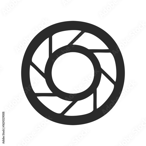 Abstract black camera shutter icon in circular shape