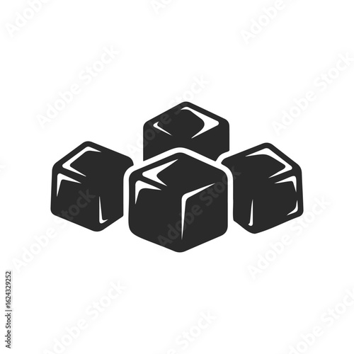 Monochrome black ice cubes illustration on white background