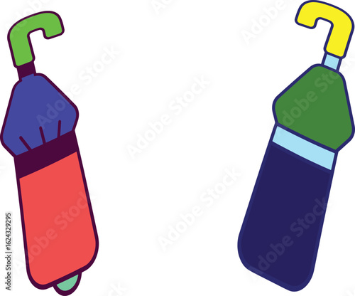Cartoon Style Colorful Umbrellas Set Vector Illustration