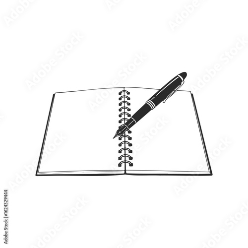 Open spiral notebook with pen on blank pages