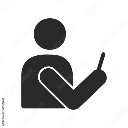 Simple black and white icon of a person holding a checkmark clipboard