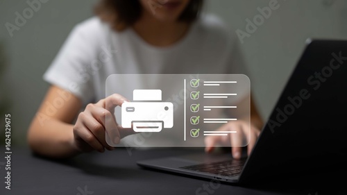 Streamline workflow with digital print checklist on laptop, boosting productivity and efficiency, offering seamless document management for modern business and remote work