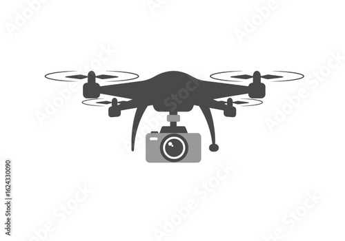 Gray Quadcopter Drone with Attached Camera Aerial Photography Device.