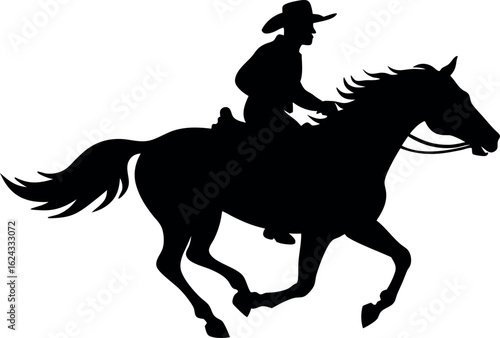 horseman silhouette, cowboy riding a running horse black vector, horse symbol