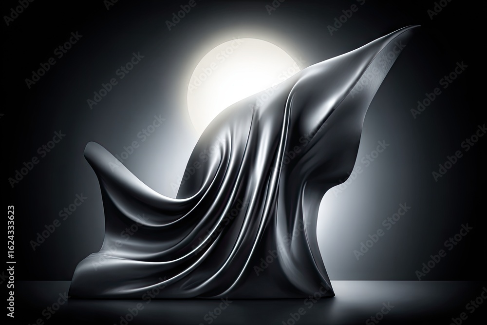 Naklejka premium Dark, draped fabric sculpture with a moonlit backdrop