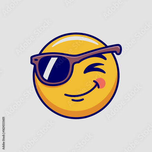 Winking emoji with sunglasses expressing coolness and playful attitude on a light gray backdrop