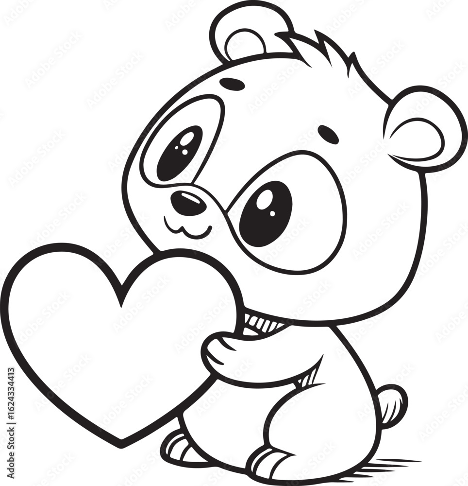 Obraz premium Cute Cartoon Raccoon Holding Umbrella in Black and White Coloring Page
