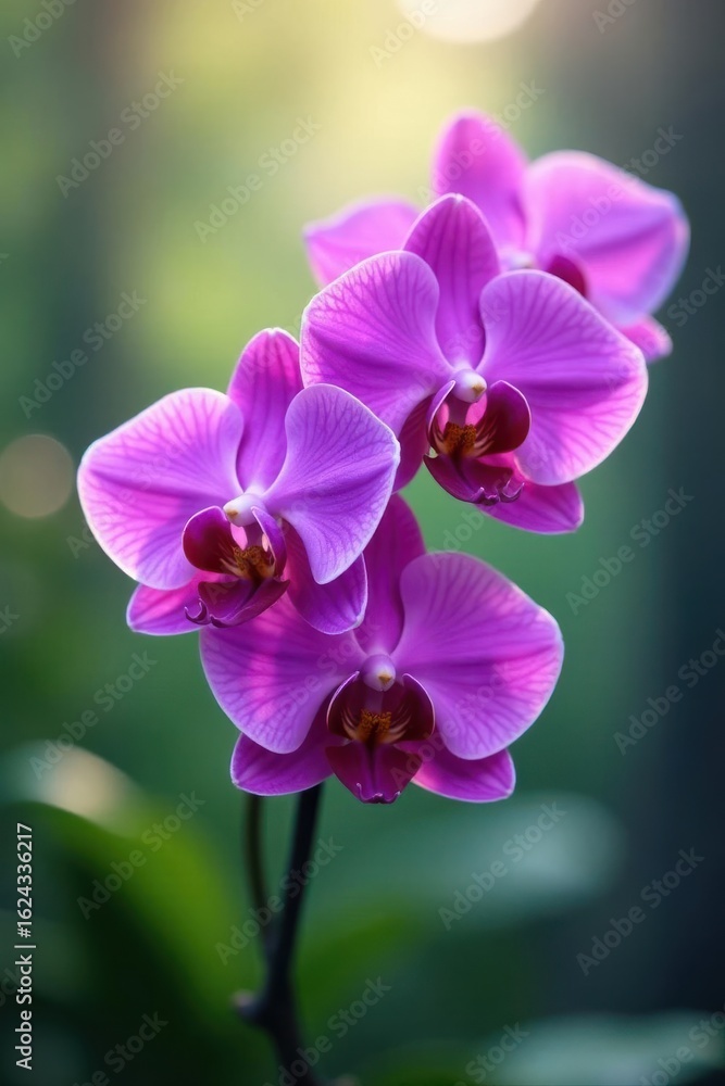 Obraz premium Intense violet orchids in full bloom, dreamy bokeh, texture, flower, beauty