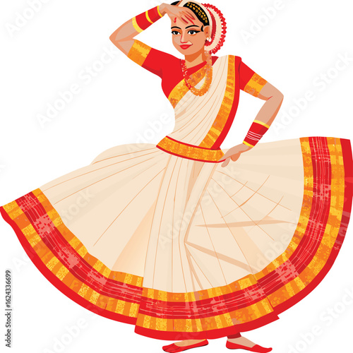 Elegant Indian Woman Performing Traditional Dance in Festive Attire with Grace