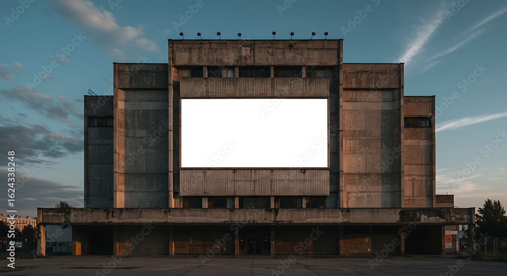 Empty Billboard on Massive Geometric Brutalist Building Empty Billboard on Massive Geometric Brutalist Building