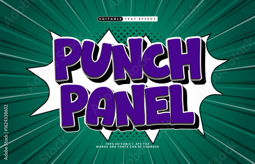 punch panel editable text effect with a comic and books text effect
