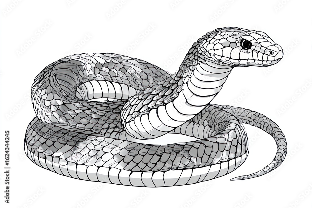 Fototapeta premium Detailed grayscale snake illustration