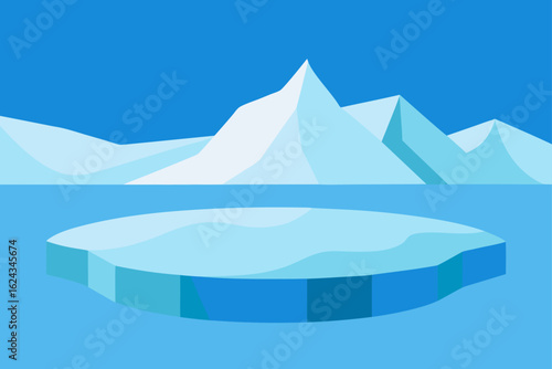 Flat design arctic landscape with icebergs and mountains