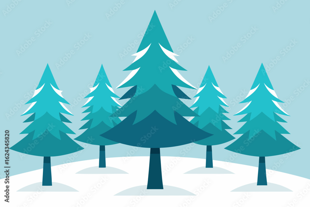 Fototapeta premium Stylized evergreen trees in a snowy landscape