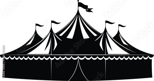 Vector art of a classic circus tent with flags, perfect for events, carnivals, or any project needing a touch of vintage entertainment