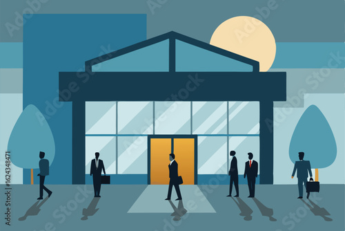 early morning office building scene with employees (1).eps