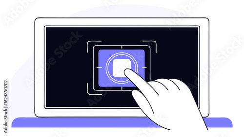Hand interacting with a touch screen device isolated on white background