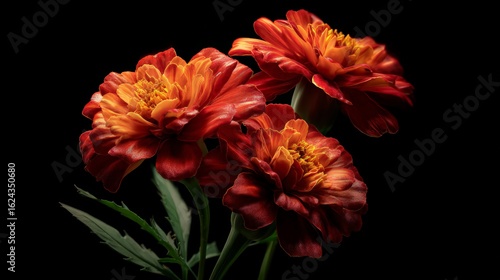 Wallpaper Mural Close Up Of Three Marigold Flowers With Water Droplets On Dark Background Torontodigital.ca