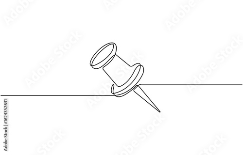 Continuous one line drawing of Push pin. Single line drawing illustration of Paper pin. Pin icon concept thumbtack icon neon glow vector illustration.