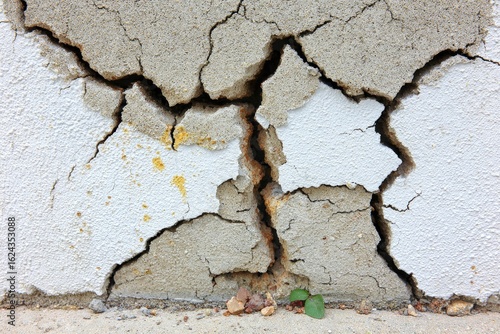 Cracked concrete wall with white paint