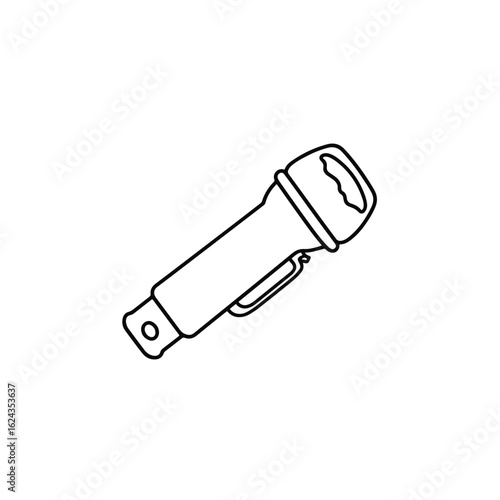 Minimalist black and white drawing of pocket flashlight, illumination concept