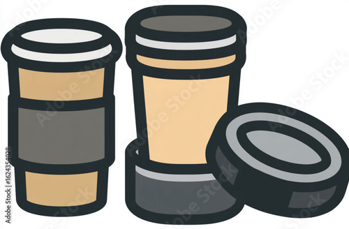 Coffee cups vector illustration with lid to go drink for takeaway on white background minimal style