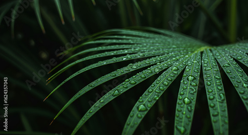 Close-up of a wet palm leaf