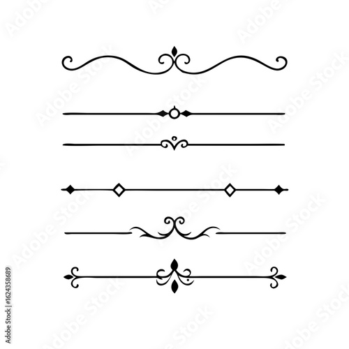 Set of Vintage decorative lines. text dividers. Line border. Lines separators, Borders, Vintage dividers, Underline elements. Divider set vector. Vector illustration. Line dividers.	