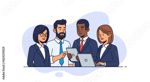 Diverse business team collaborating on project, ideal for website banners or presentations.