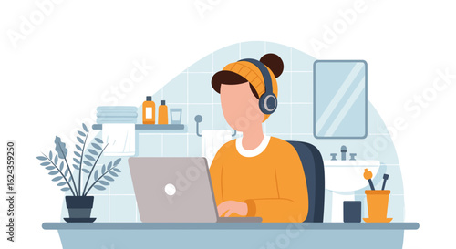 Person working on laptop in bathroom - perfect for blog posts about remote work, work-life balance, or modern lifestyles.