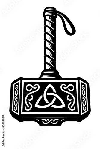 Thor's Mjolnir Hammer with Celtic Ornamentation - Norse Mythology Vector Art