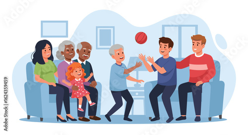 Happy multigenerational family playing together at home, perfect for family blogs or websites.