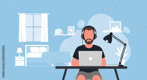 Man working from home on laptop, perfect for remote work, freelance, and work-life balance articles.