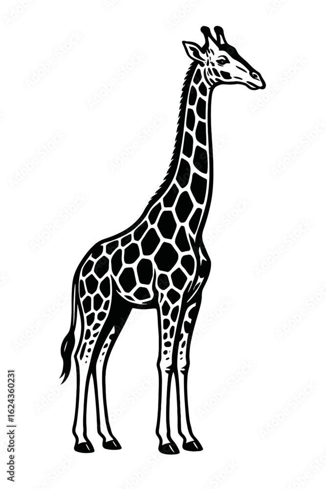 Naklejka premium Black and White Illustration of a Giraffe