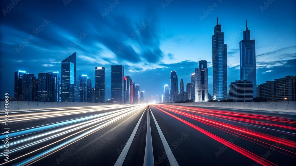 Fototapeta premium Cityscape at night with streaking car lights