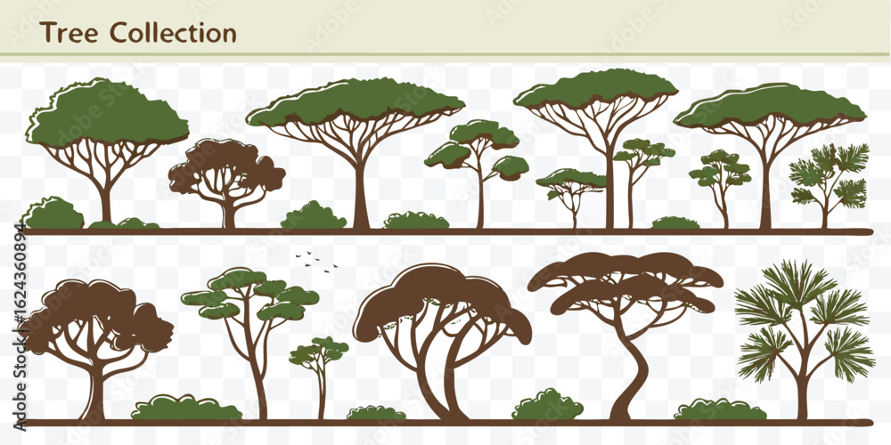 Obraz premium Diverse Tree Silhouette Collection showcasing natures beauty and environmental awareness illustration for ecological projects and sustainable design elements